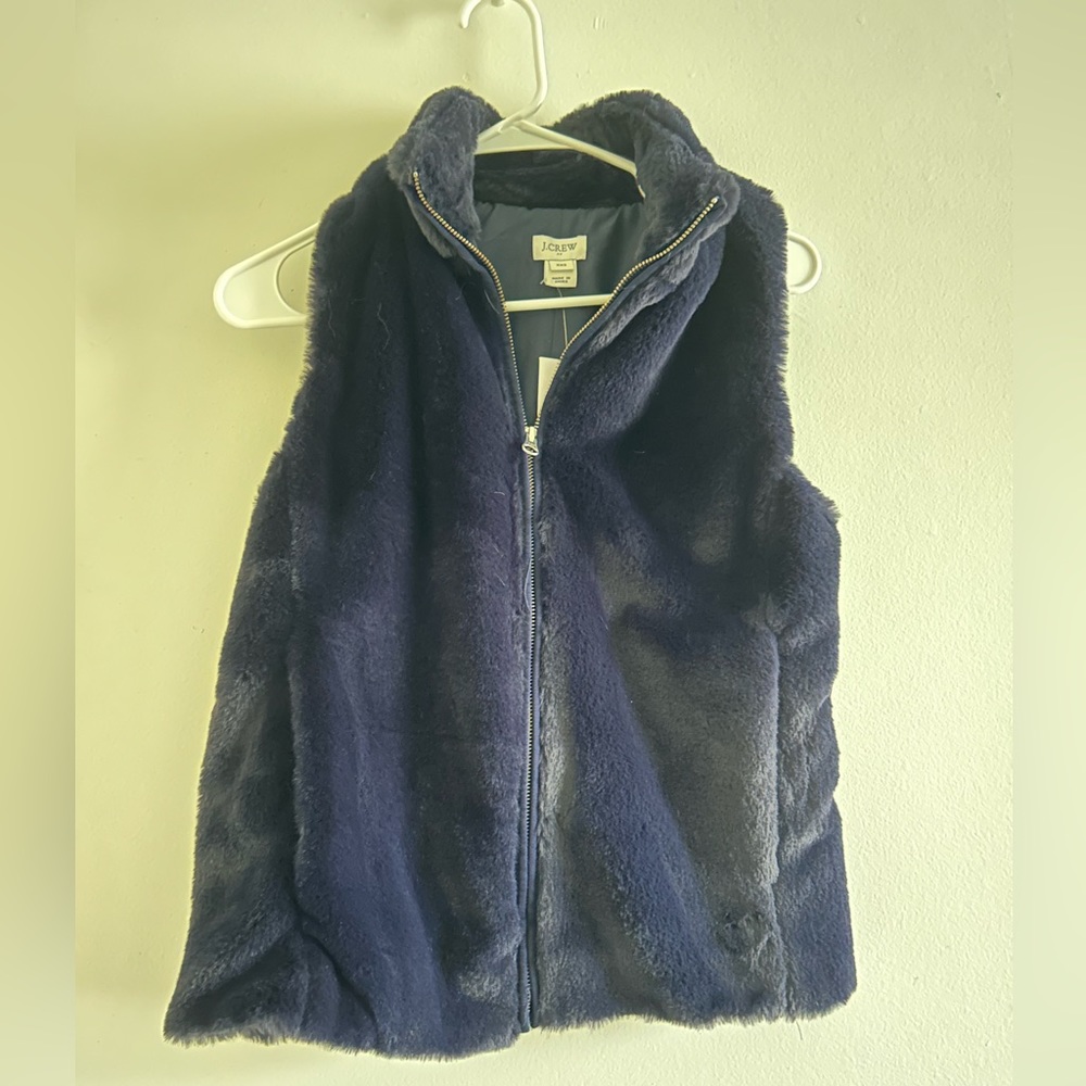 Super soft blue J Crew fuzzy vest NWT